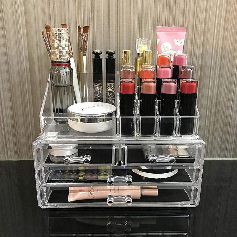 Holder Cosmetic Makeup Organiser 4 Drawer Storage Jewellery Box Clear Acrylic - Without Black Mesh Pad