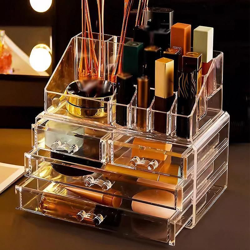 Holder Cosmetic Makeup Organiser 4 Drawer Storage Jewellery Box Clear Acrylic - Without Black Mesh Pad