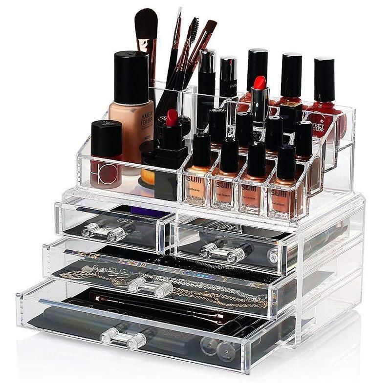 Holder Cosmetic Makeup Organiser 4 Drawer Storage Jewellery Box Clear Acrylic - Without Black Mesh Pad