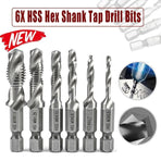 6X Hss Hex Shank Tap Drill Bits Metric Thread Screw Tapping Compound Set Tool