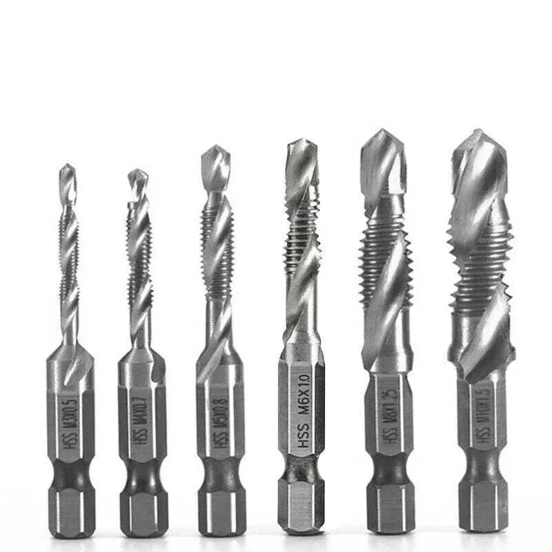 6X Hss Hex Shank Tap Drill Bits Metric Thread Screw Tapping Compound Set Tool