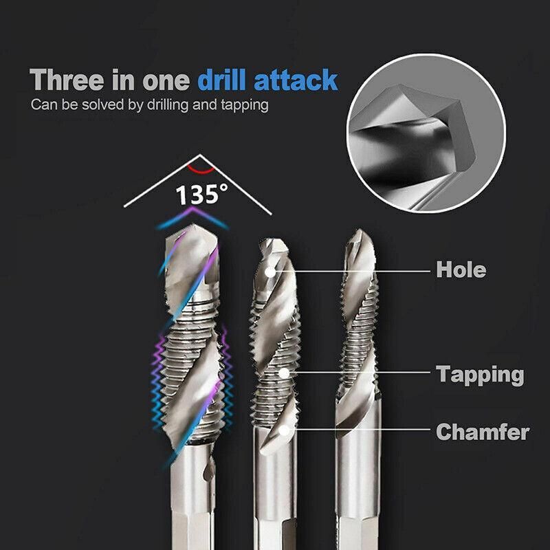 6X Hss Hex Shank Tap Drill Bits Metric Thread Screw Tapping Compound Set Tool