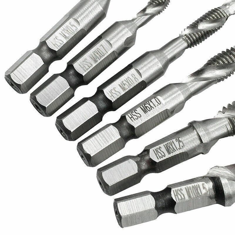 6X Hss Hex Shank Tap Drill Bits Metric Thread Screw Tapping Compound Set Tool