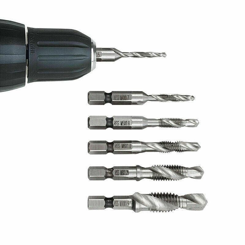 6X Hss Hex Shank Tap Drill Bits Metric Thread Screw Tapping Compound Set Tool