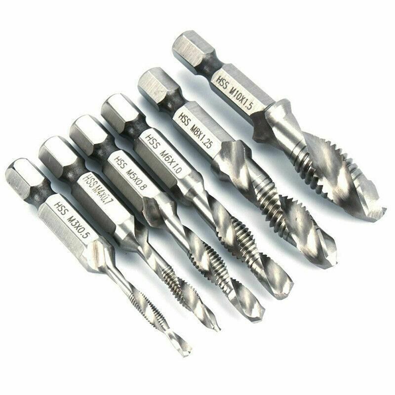 6X Hss Hex Shank Tap Drill Bits Metric Thread Screw Tapping Compound Set Tool