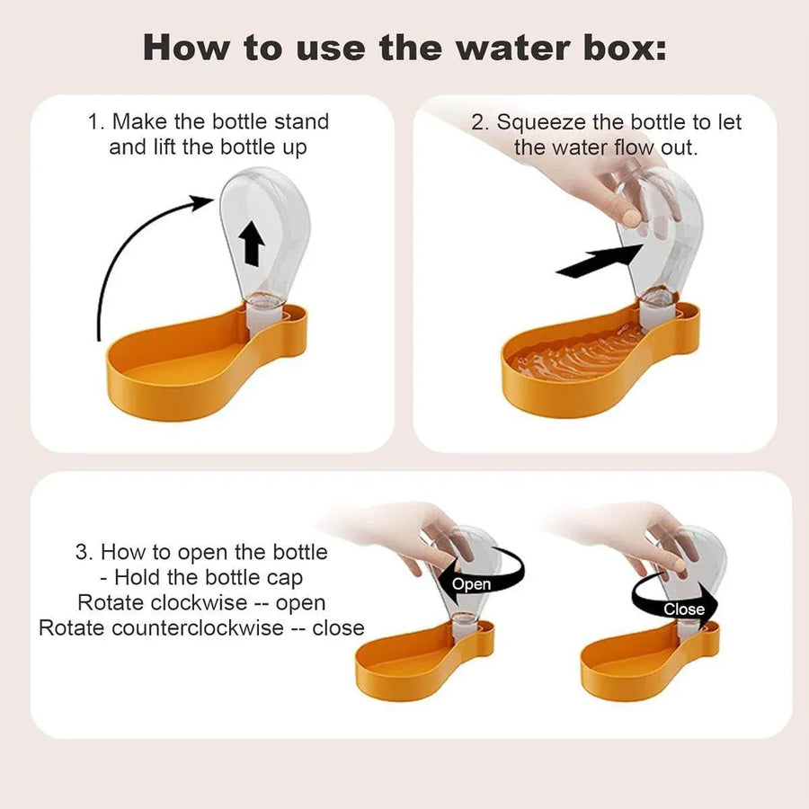 Portable Pet Water Bottle Outdoor Feeder Dual Purpose Drinking Travel Use - Orange