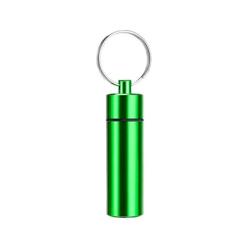 Aluminum Pill Box Case Bottle Cache Drug Holder Keychain Container Waterproof - Green