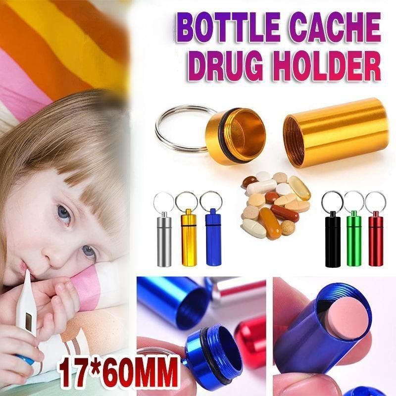 Aluminum Pill Box Case Bottle Cache Drug Holder Keychain Container Waterproof - Green