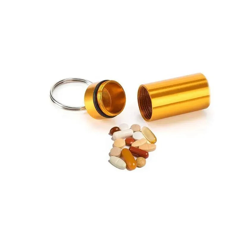 Aluminum Pill Box Case Bottle Cache Drug Holder Keychain Container Waterproof - Yellow