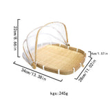 Bamboo Baskets Tray Anti Bug Food Fruit Storage Container with Mesh Cover - Side View
