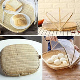 Bamboo Baskets Tray Anti Bug Food Fruit Storage Container with Mesh Cover