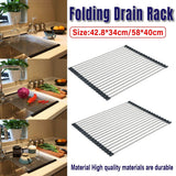 Multifunctional Stainless Steel Draining Rack Folding Sink Organizer for Kitchen - 580 x 400mm - Front View