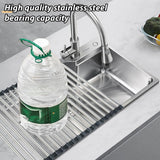 Multifunctional Stainless Steel Draining Rack Folding Sink Organizer for Kitchen - 580 x 400mm - Close-Up Angle