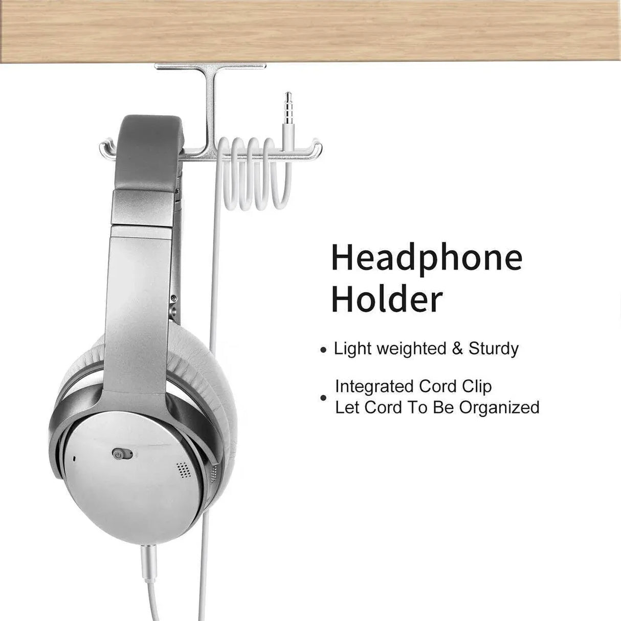 Universal Dj Headphone Pc Hanger Hook Tape Under Desk Dual Headset Mount Holder - Black