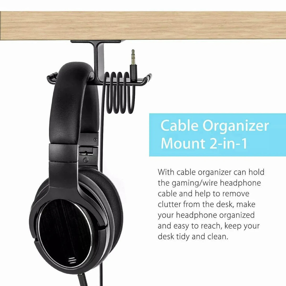 Universal Dj Headphone Pc Hanger Hook Tape Under Desk Dual Headset Mount Holder - Black
