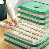 3/4 Layer Large Capacity Dumpling Box Sealed Fresh Wonton Storage Container - Green-3 Layer - Top-Down View