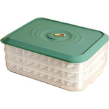 3/4 Layer Large Capacity Dumpling Box Sealed Fresh Wonton Storage Container - Green-3 Layer - Close-Up Angle
