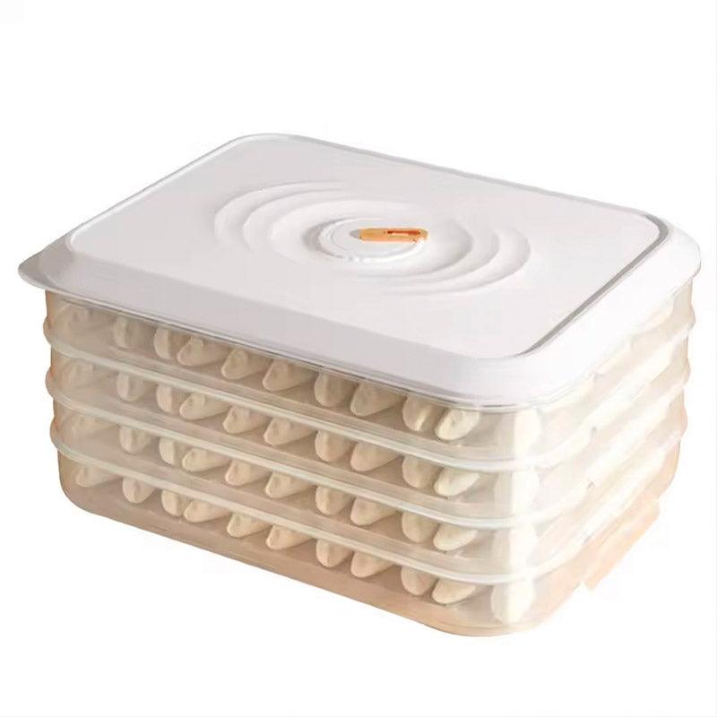 3/4 Layer Large Capacity Dumpling Box Sealed Fresh Wonton Storage Container - White-4 Layer