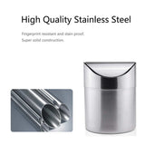 Stainless Steel Mini Desktop Wastebasket Organizer Compact Waste Bin for Office - Close-Up Angle