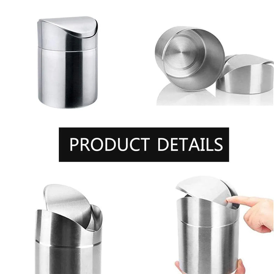 Stainless Steel Mini Desktop Wastebasket Organizer Compact Waste Bin for Office