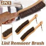 2PCS Wooden Handle Horsehair Clothes Brush Dust Remover Household Cleaning Brush
