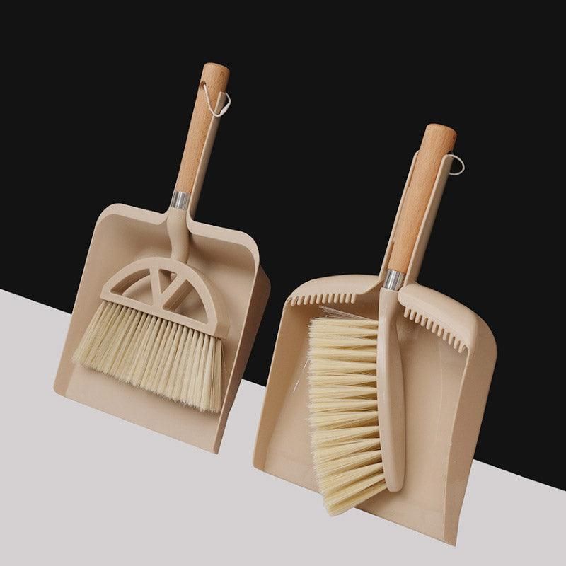 Wooden Handle Mini Brush and Dustpan Set for Desktop Cleanup Small Sweeper Set - B39