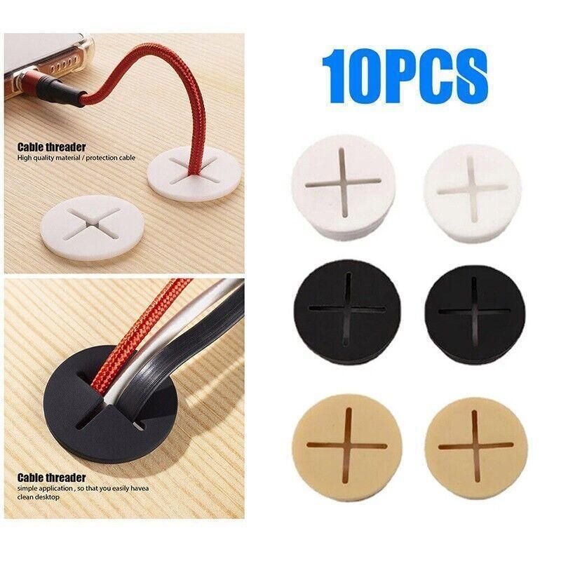 10 PCS 20mm Desk Cord Grommet, Flexible Silicone Cable Hole Cover Round Gasket - White