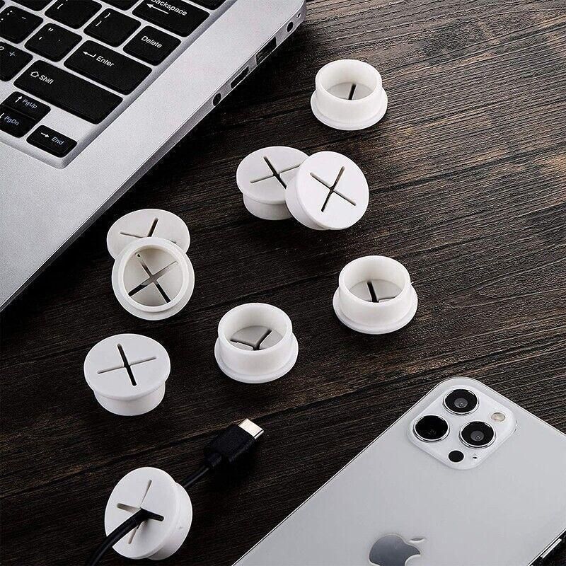 10 PCS 20mm Desk Cord Grommet, Flexible Silicone Cable Hole Cover Round Gasket - White