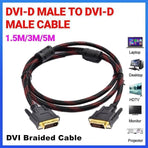 DVI Braided Cable Male DVI-D for LCD Monitor Computer PC Projector DVD Cord Lead - 5M