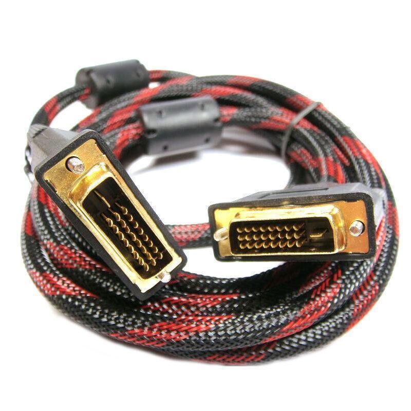 DVI Braided Cable Male DVI-D for LCD Monitor Computer PC Projector DVD Cord Lead - 5M
