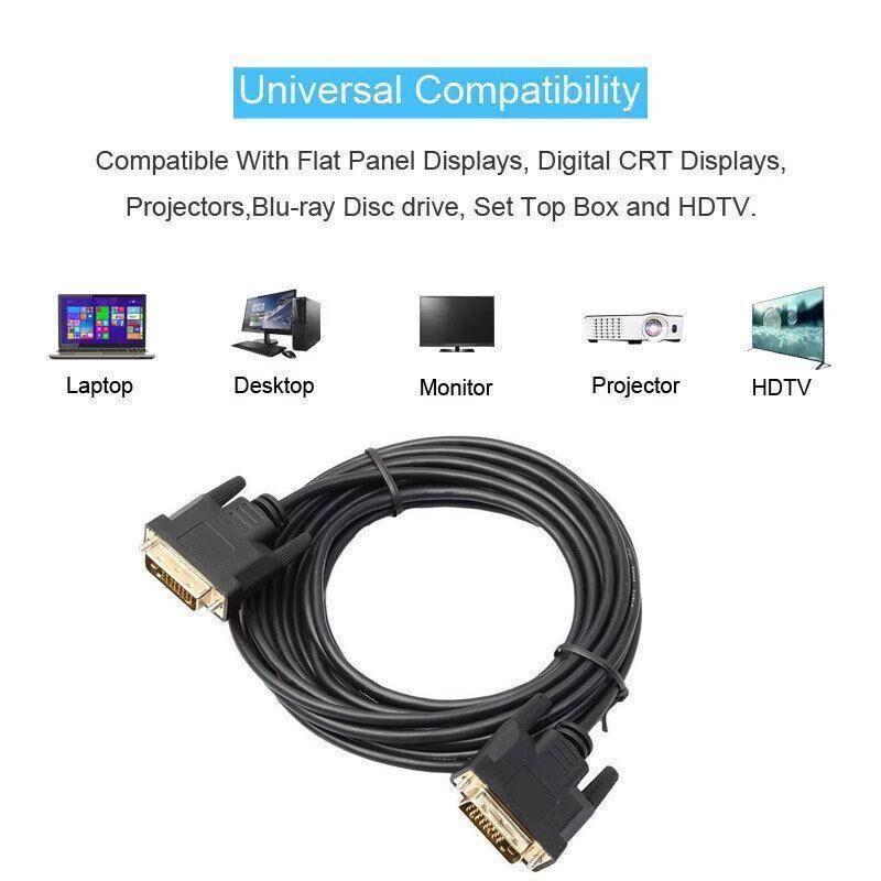 DVI Braided Cable Male DVI-D for LCD Monitor Computer PC Projector DVD Cord Lead - 5M