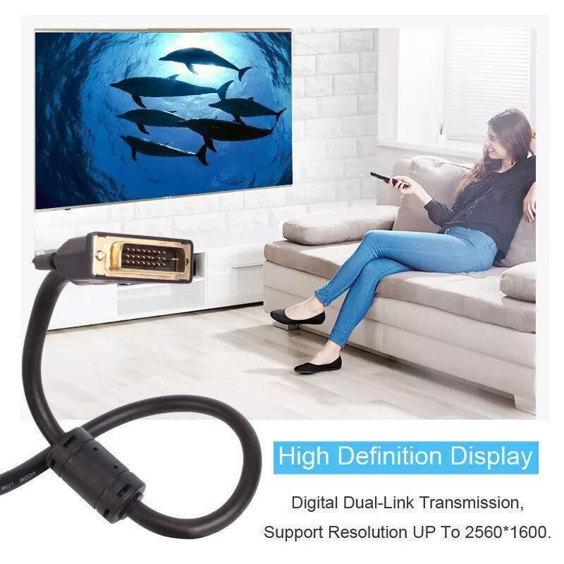 DVI Braided Cable Male DVI-D for LCD Monitor Computer PC Projector DVD Cord Lead - 5M