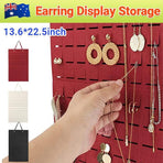 Hanging Jewelry Organizer Earring Necklace Holder Felt Display Storage Rack - Black