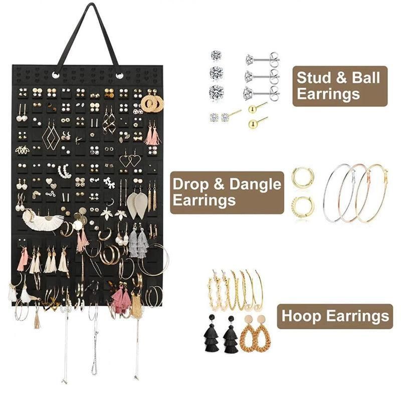 Hanging Jewelry Organizer Earring Necklace Holder Felt Display Storage Rack - Black