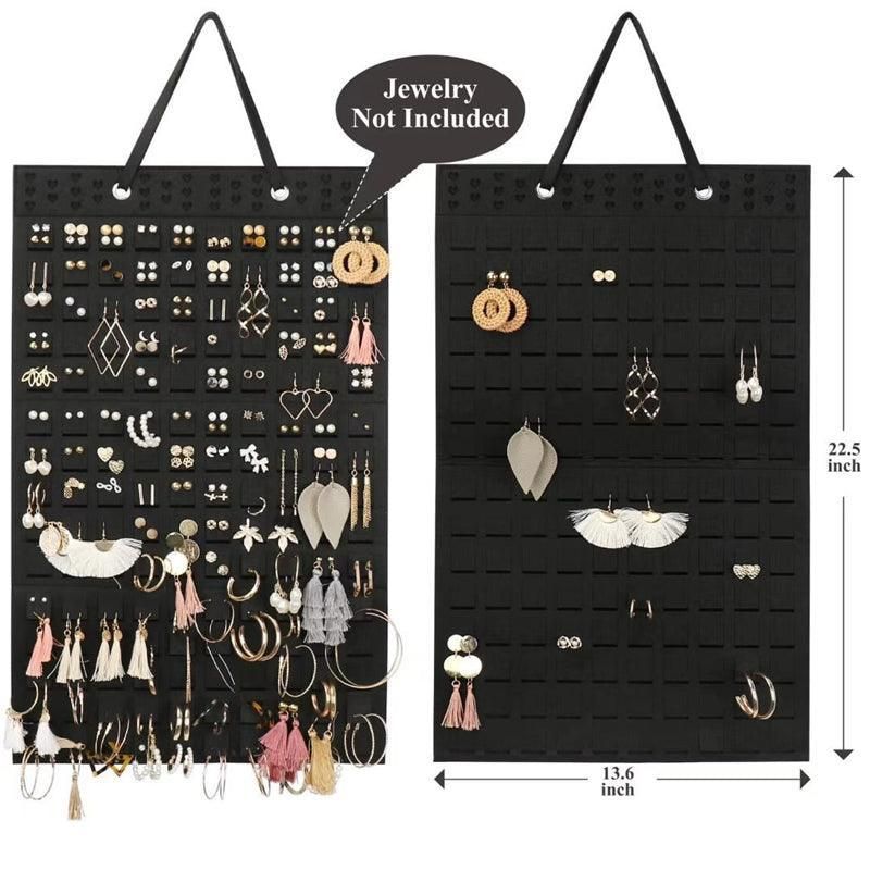 Hanging Jewelry Organizer Earring Necklace Holder Felt Display Storage Rack - Black