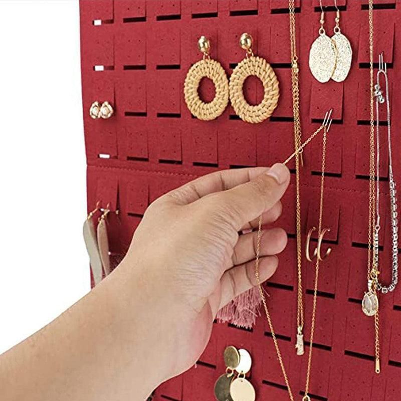 Hanging Jewelry Organizer Earring Necklace Holder Felt Display Storage Rack - Black