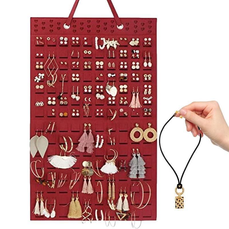 Hanging Jewelry Organizer Earring Necklace Holder Felt Display Storage Rack - Black