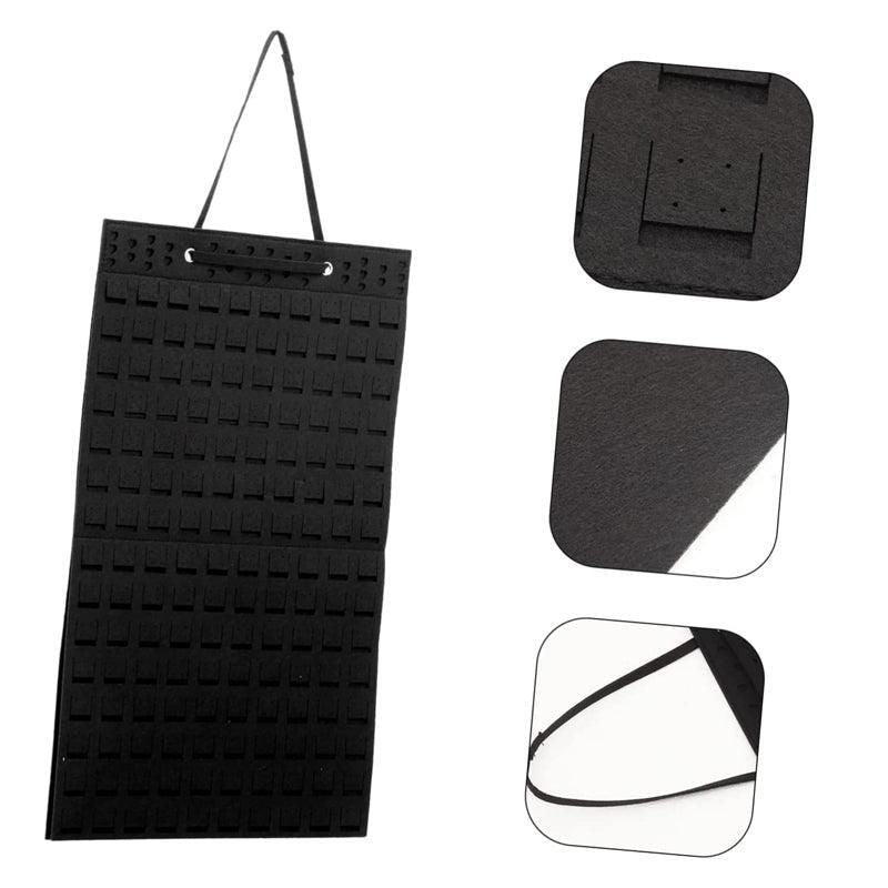 Hanging Jewelry Organizer Earring Necklace Holder Felt Display Storage Rack - Black