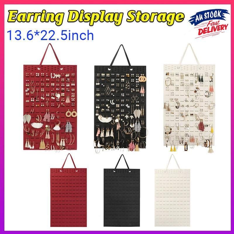 Hanging Jewelry Organizer Earring Necklace Holder Felt Display Storage Rack - Black