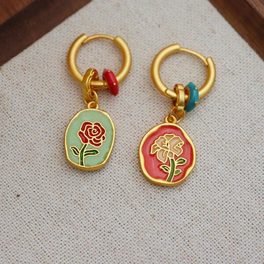 2-Piece Multicolour Floral Drop Earring Pair