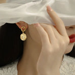 Vintage Textured Coin Earrings Asymmetric Design Fashion Jewelry for Women
