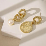 Vintage Textured Coin Earrings Asymmetric Design Fashion Jewelry for Women