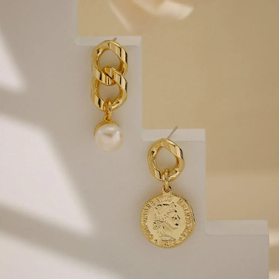 Vintage Textured Coin Earrings Asymmetric Design Fashion Jewelry for Women