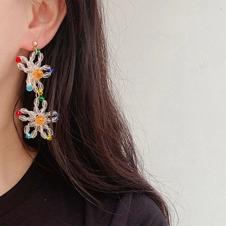 Beaded Flower Long Fringe Earrings Fashion Stud Jewellery for Women Gifts