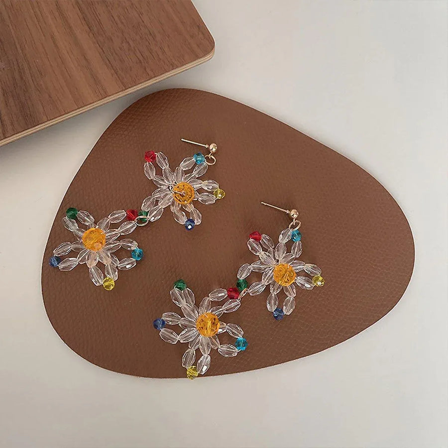 Beaded Flower Long Fringe Earrings Fashion Stud Jewellery for Women Gifts