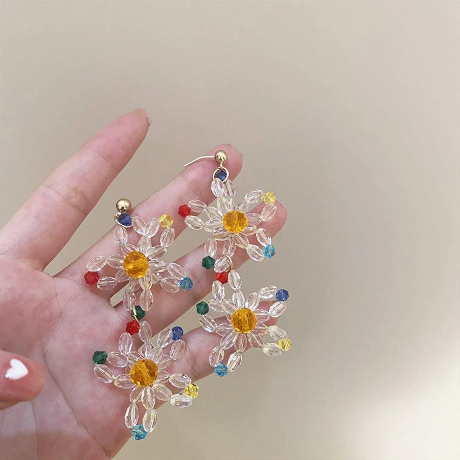 Beaded Flower Long Fringe Earrings Fashion Stud Jewellery for Women Gifts