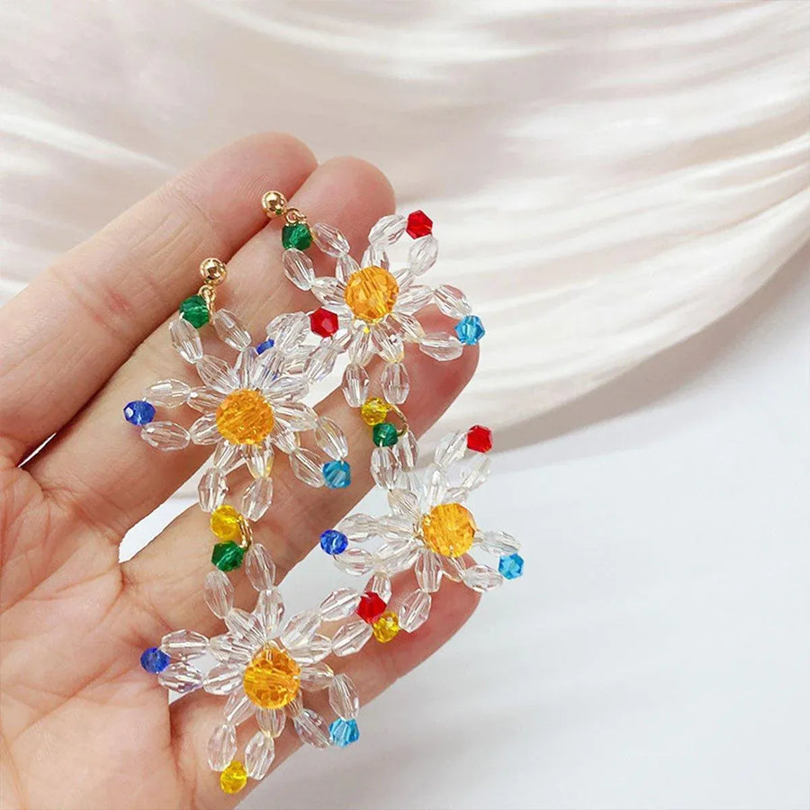 Beaded Flower Long Fringe Earrings Fashion Stud Jewellery for Women Gifts