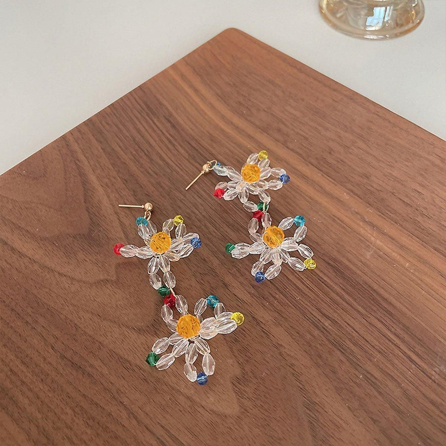 Beaded Flower Long Fringe Earrings Fashion Stud Jewellery for Women Gifts