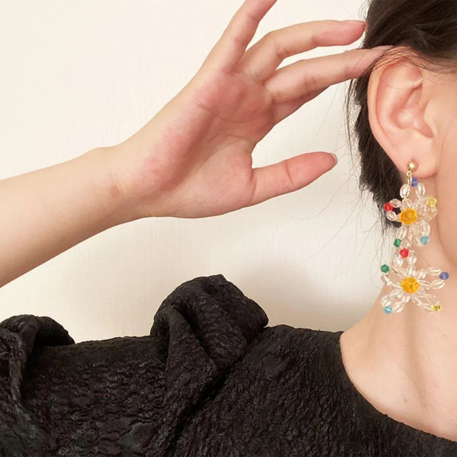 Beaded Flower Long Fringe Earrings Fashion Stud Jewellery for Women Gifts
