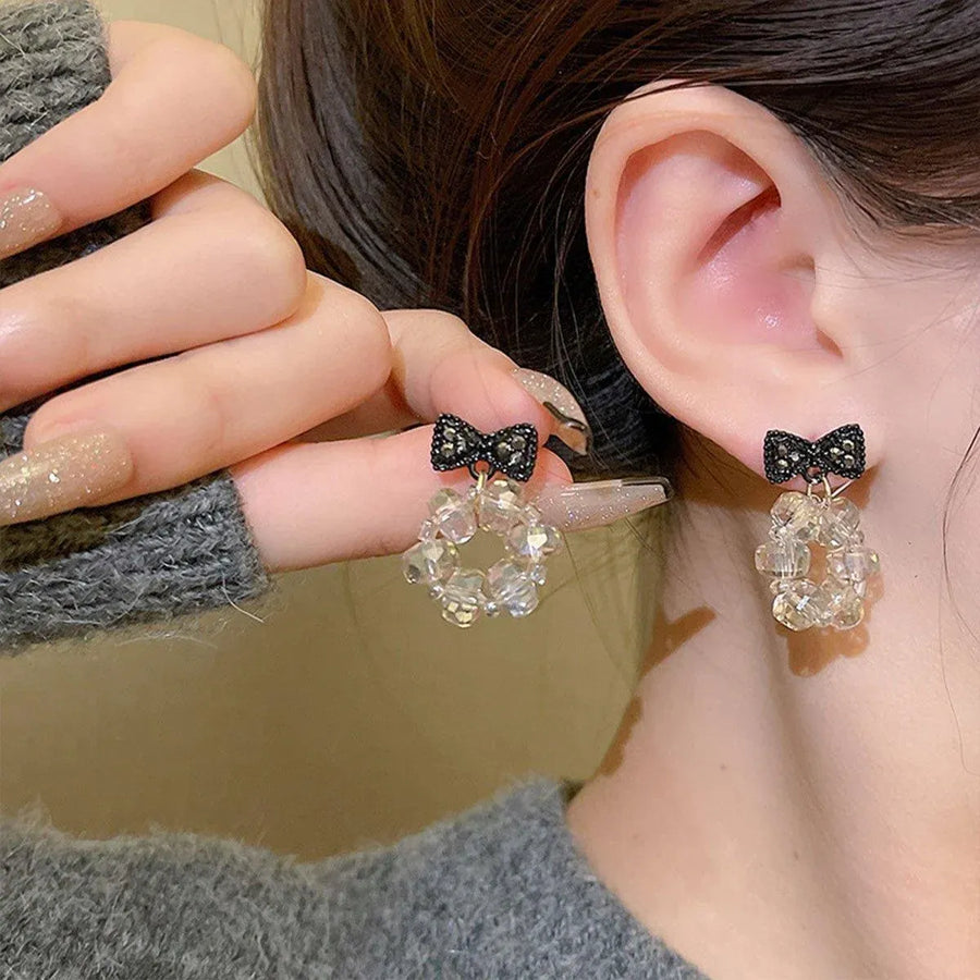 Trendy Sweet Crystal Bow Earrings for Girls Elegant Jewelry Gift High-Quality